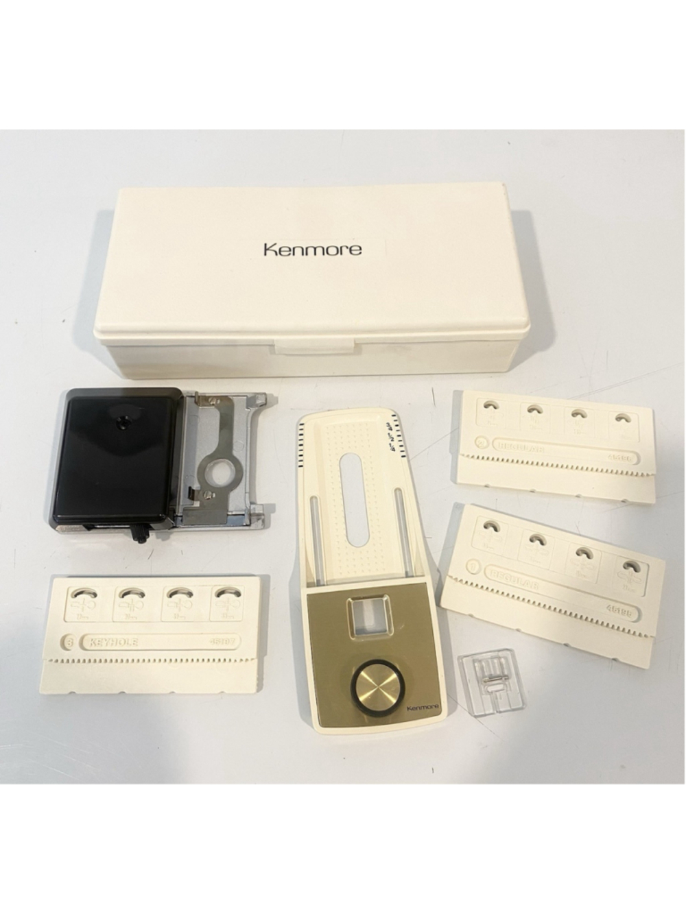 Vintage Kenmore Sewing Machine Buttonholer Attachment Kit Templates Case